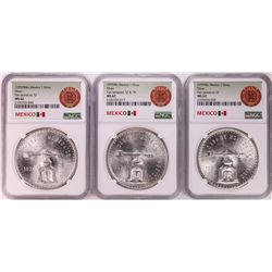 Lot of (3) 1979Mo Mexico 1 Onza Silver Coins NGC MS62