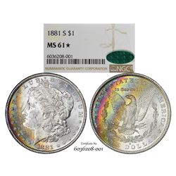 1881-S $1 Morgan Silver Dollar Coin NGC MS61* Star CAC Amazing Toning