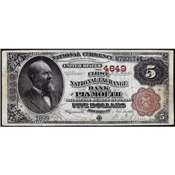 1882BB $5 First National Exchange Bank of Plymouth, MI CH# 4649 National Currency Note