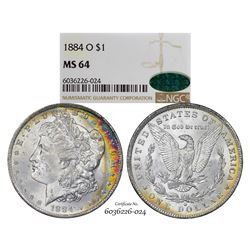 1884-O $1 Morgan Silver Dollar Coin NGC MS64 CAC Amazing Toning