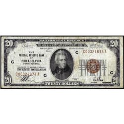 1929 $20 Federal Reserve Bank Note Philadelphia