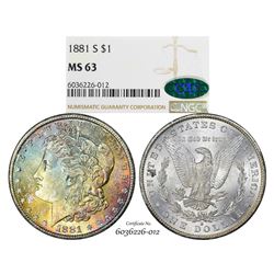 1881-S $1 Morgan Silver Dollar Coin NGC MS63 CAC Amazing Toning