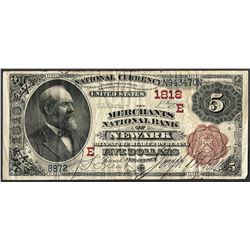 1882 BB $5 Merchants NB of Newark, NJ CH# 1818 National Currency Note