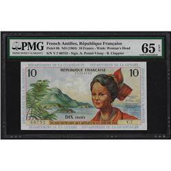 1964 French Antilles 10 Francs Note Pick# 8b PMG Gem Uncirculated 65EPQ