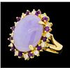 Image 2 : 14KT Yellow Gold Ladies 6.32 ctw Jade, Amethyst, and Diamond Ring