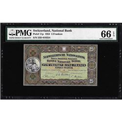 1952 Switzerland 5 Franken Note Pick# 11p PMG Gem Uncirculated 66EPQ