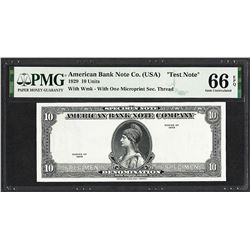 1929 10 Unit American Bank Note Co.  Test Note  PMG Gem Uncirculated 66EPQ