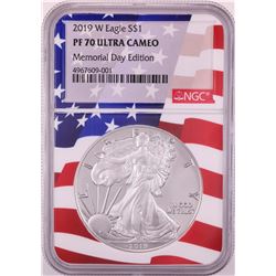 2019-W $1 Proof American Silver Eagle Coin NGC PF70 Ultra Cameo Memorial Day Flag Core