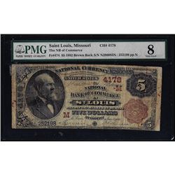 1882BB $5 Bank of Commerce St. Louis, MO CH# 4178 National Currency Note PMG Very Good 8