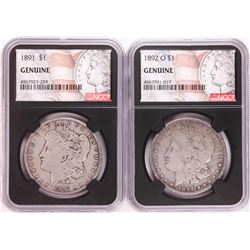 Lot of 1891 & 1892-O $1 Morgan Silver Dollar Coins NGC Genuine