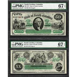 Low Serial Set 1872 $20 & $50 South Carolina Obsolete Notes PMG Superb Gem Unc. 67EPQ