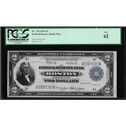 1918 $2 Battleship Federal Reserve Bank Note Boston Fr.749 PCGS New 62