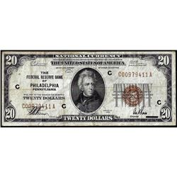 1929 $20 Federal Reserve Bank Note Philadelphia