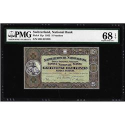 1952 Switzerland 5 Franken Note Pick# 11p PMG Superb Gem Uncirculated 68EPQ