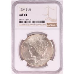 1934-S $1 Peace Silver Dollar Coin NGC MS61