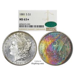 1881-S $1 Morgan Silver Dollar Coin NGC MS63* Star CAC Amazing Toning