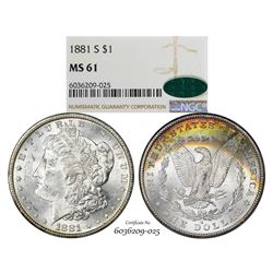 1881-S $1 Morgan Silver Dollar Coin NGC MS61 CAC Amazing Toning