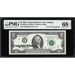 1995 $2 Federal Reserve Note PMG Superb Gem Uncirculated 68EPQ Courtesy Autograph