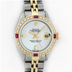 Rolex Ladies Two Tone Steel & Gold MOP Diamond & Ruby Datejust Wristwatch