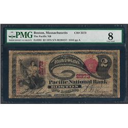 1875 $2 Lazy Deuce Pacific NB Boston, MA CH# 2373 National Currency Note PMG Very Good 8