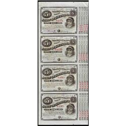 Uncut Sheet of (4) State of Louisiana Baby Bond Obsolete Notes