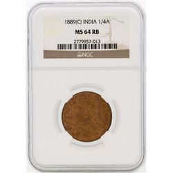 1889 India 1/4 Annas Coin NGC MS64RB