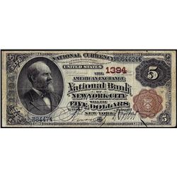 1882 $5 BB American Exchange Bank of New York, NY CH# 1394 National Currency Note