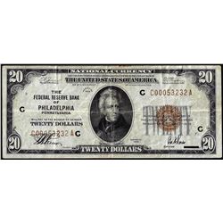 1929 $20 Federal Reserve Bank Note Philadelphia