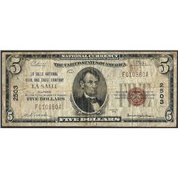 1929 $5 National Bank and Trust Co. La Salle, IL CH# 2503 National Currency Note
