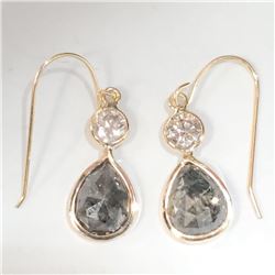 14K Yellow Gold Salt And Pepper Diamond(2ct) Diamond(0.34ct) Hand Assembled Bezel Cut, Color (G-H) C