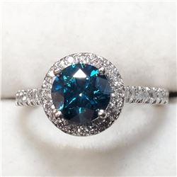 Platinum Blue Treated Diamond(1.25ct) Diamond(0.45ct) Clarity (1-3), 38 Shared Diamonds G-H Color Cl