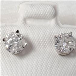 14K White Gold Diamond(1.25ct) Color(H-I), Clarity (I-1 To I-2) Earrings (~weight 1g), Made in Canad