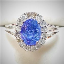 10K White Gold Natural Tanzanite(1.3ct) Diamond(0.42ct) 16 Prong Set Clarity(I-1 To I-3) Color (F-G)