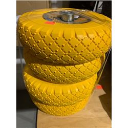 Lot of 4-Prograde Non-Flat Hand Truck Tires - Yellow
