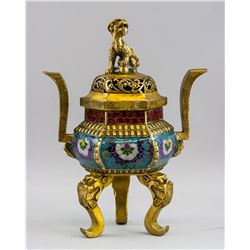 Chinese Bronze Cloisonne Lion Censer Xuande Mark