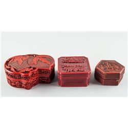 Three Assorted Chinese Red Lacquer Wood Boxes