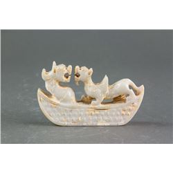 Chinese Archaistic White Hardstone Dragon & Tiger