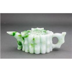 Chinese Green Hardstone Carved Bamboo Teapot