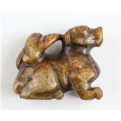 Chinese Archaistic Brown Jade Carved Dog Pendant