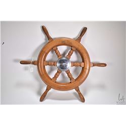 Vintage RideGuide Canadian made wooden ships wheel circa 1950's, 21" round