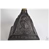 Image 2 : Antique oil lamp with cast "Kingfisher" motif base, brass front, dual burners, colourless chimney an