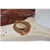 Image 2 : Caribou horn cribbage board 26" in length and a carved wall hanging and labelled on verso "Raven, Wi