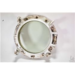 Vintage brass porthole painted white, outside diameter 17"