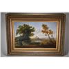 Image 1 : Antique framed oil on canvas painting of a landscape with castle, no artist signature seen, 16" X 25