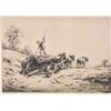 Image 2 : Two framed etched prints including logging scene and a titled "Bethersden Mill, Kent" and both marke