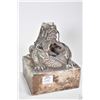 Image 1 : Heavy white metal Imperial dragon stamp, purportedly 20th century 6" in height
