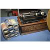 Image 2 : Antique Edison Home phonograph, serial no. H205444 with ten wax cylinders and large external horn ma