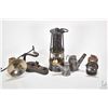 Image 1 : Selection of vintage mining lamps including an unmarked safety lamp, a cast hanging oil lamp, two mi