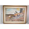 Image 1 : Framed acrylic on canvas painting of a trail riders and horses, signed by artist A. (August) Natanna