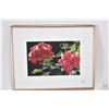 Image 1 : Framed original watercolour painting of geraniums by artist V. Theifelder 1984, 6" X 9"